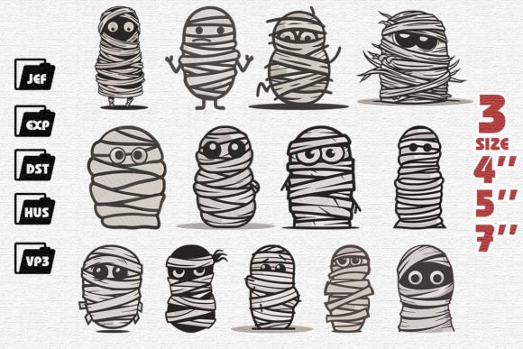 Set of 13 Funny Mummy Embroidery